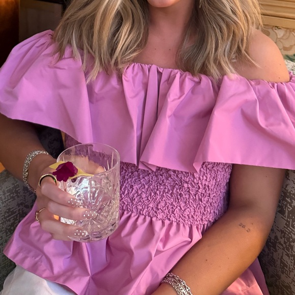 SEA New York Diana Taffeta Pink Off-Shoulder Ruffle Top - Picture 3 of 3